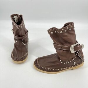 Hector Riccione Leather Moc Toe Boots Studded Buckle Boho Womens Size 7‎ Western